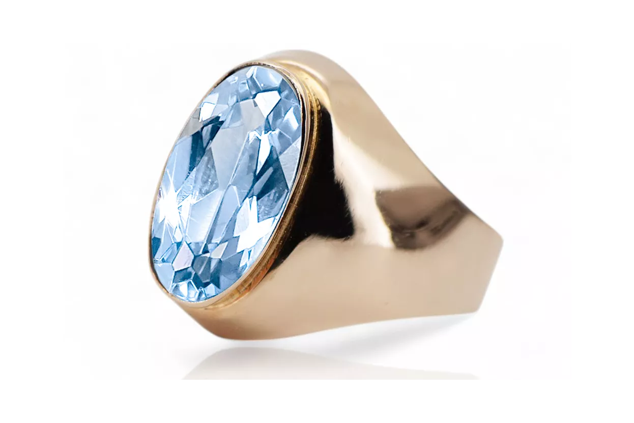 Vintage Ring Unikátny Aquamarine Originálny vinobranie 14K Produkt s Pink Gold VRC077R